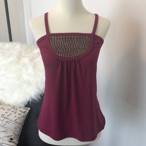 Limited Tank Burgundy Embellished Stretch Tank
